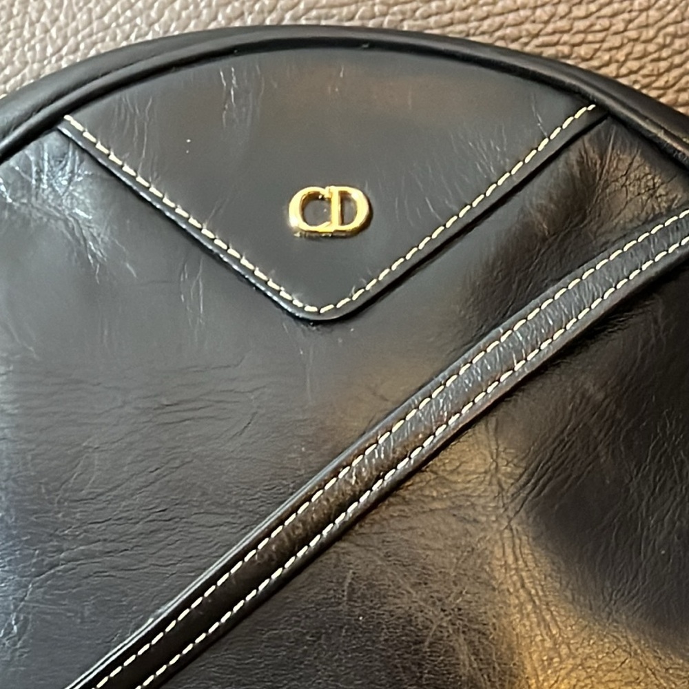 CHRISTIAN DIOR RARE VTG ROUND Leather Crossbody Black Leather - Picture 2 of 16